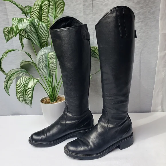 Gucci Black Leather Knee High Boots Low Heel Riding Boots Size 36.5 - Picture 6 of 14